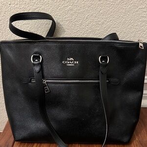Coach Black Leather Tote with Silver Accents